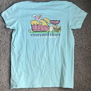 Vineyard Vines Kids Short Sleeve Tee Light Blue with Pink Whale Easter Graphic